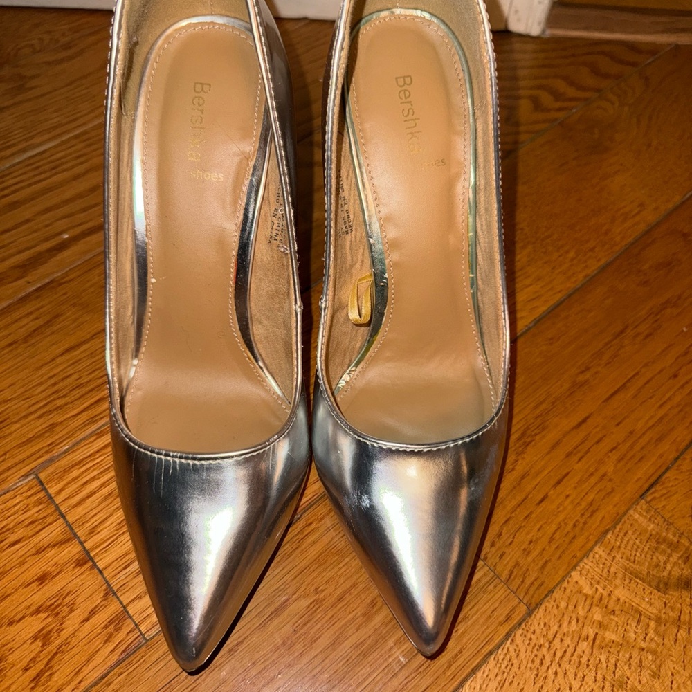 Metallic Silver Pointed Heels.